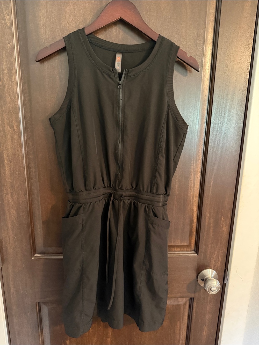 Women’s Black Sleeveless Zip-Front dress with shorts and Drawstring